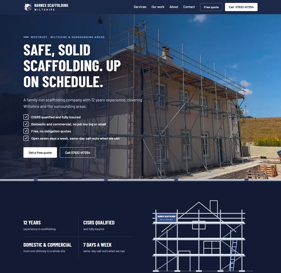 The new Barnes Scaffolding Wiltshire homepage