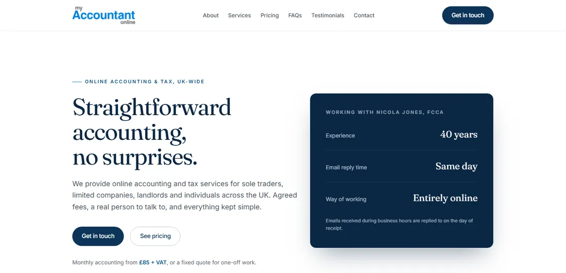 The redesigned My Accountant Online homepage